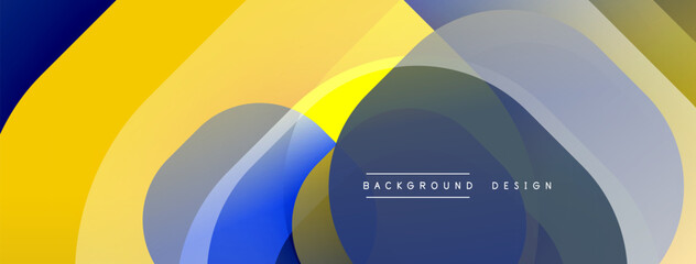 Leinwandbilder - Circular abstract design with overlapping translucent circles and round shapes, blending gradients and smooth curves, creating depth, contrast, and a dynamic visual effect