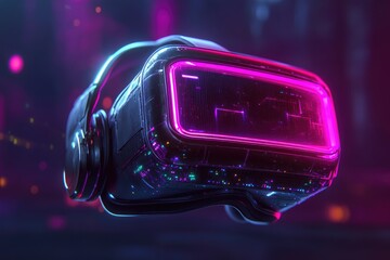Poster - A futuristic virtual reality headset is glowing with neon lights