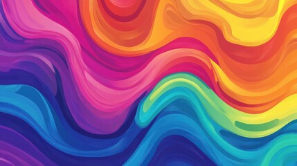 Poster - Vibrant rainbow waves in retro colors, ideal for a psychedelic music event or creative poster design illustration