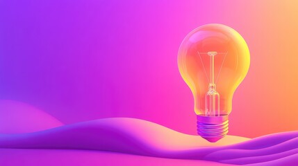 Poster - A vibrant glowing light bulb floats against a pink and purple gradient background, symbolizing creativity, innovation, and modern design concepts