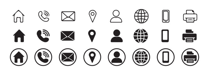 Fototapete - Contact icon vector set. Phone, Call, Email, Address, Website,  Mobile, icons. Social media icons. vector illustration eps 10.