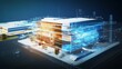 © aubriella - An AI powered digital twin simulation system visualizing real time building performance data for energy optimization, glowing simulation interface, real-time building data analysis