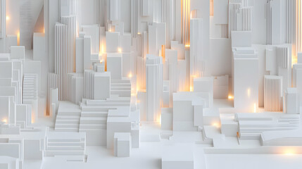 Poster - Abstract White Cityscape with Glowing Golden Lights