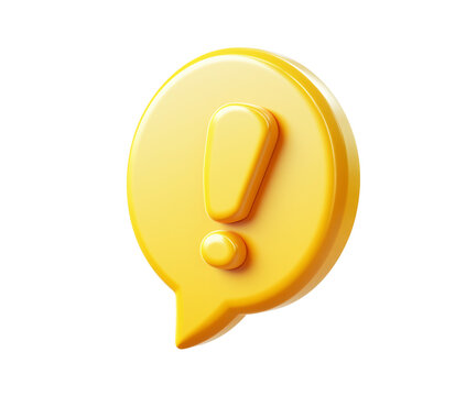 3D realistic exclamation mark in a yellow speech bubble icon