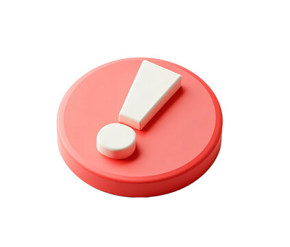 3D icon of an exclamation mark in a red bubble, white background