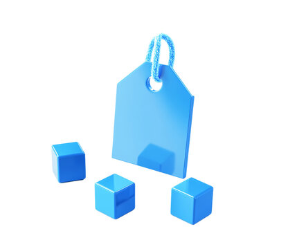 3D icon of a sale tag with a token and blue color, transparent background