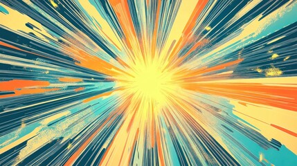 Poster - Energetic radial explosion with vibrant brushstrokes radiating outward