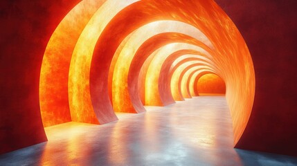 Glowing Red Archway Tunnel Interior