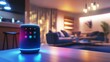 © aubriella - An AI powered voice controlled smart speaker, interacting with users to control home devices and provide information through real-time voice recognition, glowing voice interface