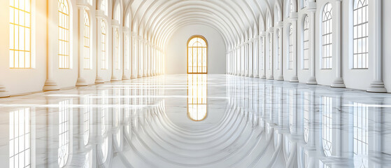 Poster - Bright White Hallway Interior With Marble Floor and Columns