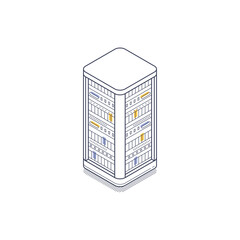 Fototapete - Illustration showcases a three-dimensional isometric line icon of a server, featuring multiple storage units and connections. It highlights modern technology in a simplified form.