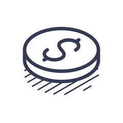 Fototapete - Isometric line icon features a sleek design of a coin, perfect for use in modern infographics, digital presentations, and vector illustrations that require a contemporary touch.