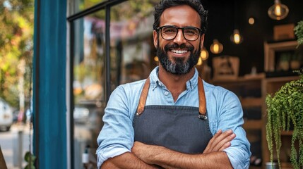 Poster - Entrepreneur confidently posing for a photo outside their newly opened business 