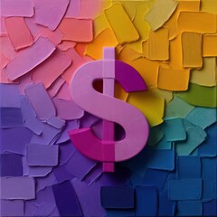 Poster - Abstract colorful dollar symbol on a textured mosaic background. The artwork features a vibrant spectrum of hues and a tactile, three-dimensional effect