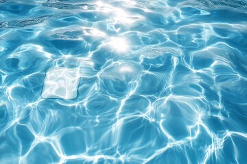 blue water surface with bright sun light reflections, water in swimming pool background closeup