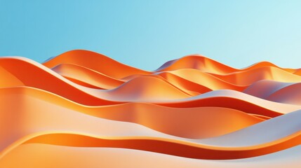 Poster - 3D orange abstract curved waves against blue background