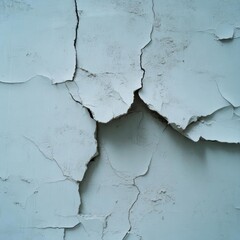 Poster - Close up view of peeling light blue paint on a textured wall showcasing age and deterioration