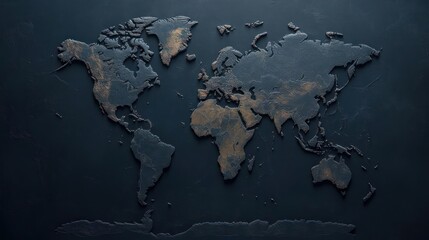 Leinwandbilder - Abstract world map mosaic in metallic textures on a dark surface represents global connectivity and data visualization