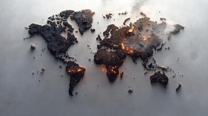 Aufkleber - Abstract digital world map illustration with volumetric pixelated effect showcasing global network connections and data transfer with dramatic lighting