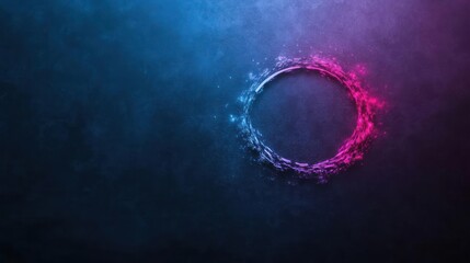 Fototapete - Abstract composition of a glowing circle with a textured surface in blue and pink hues on a dark background with scattered specks evoking a cosmic or ethereal atmosphere