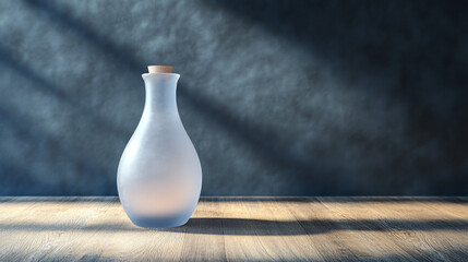 Poster - Elegant frosted glass vase positioned on a wooden table showcasing a minimalist and timeless design in a tasteful interior space.