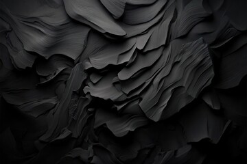 Poster - Abstract textured black background features layered organic shapes with a soft lighting effect and intricate details creating a dramatic and modern visual