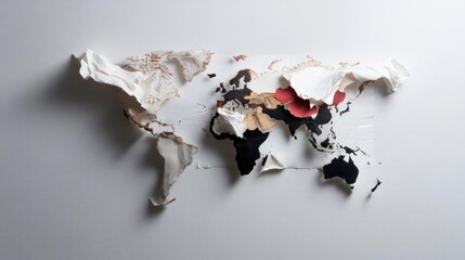 Poster - Papercraft world map on white surface with various color regions representing different continents and countries conceptual design