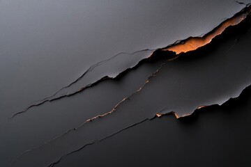 Poster - Torn black paper revealing orange underlayer Texture showing distressed surface highlighting contrasts and textures in the peeling material