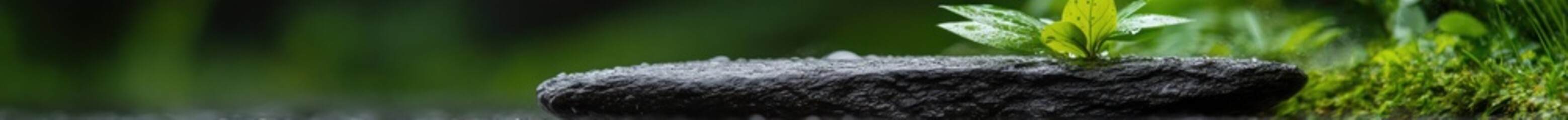 Poster - Close up shot of water drops on a stone near greenery with blurred background capturing natural environment and fresh atmosphere