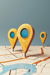 Aufkleber - City map with a route marked and three location pins showing the way