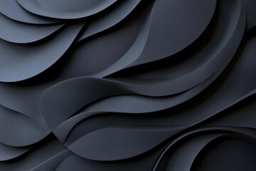 Leinwandbilder - Abstract black layered wave design with textured surfaces and shadows creating depth. Modern dark art with repeating patterns and fluid shapes