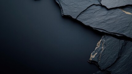 Poster - Textured black background with rough stone pieces arranged on the right side creating a dark abstract aesthetic composition