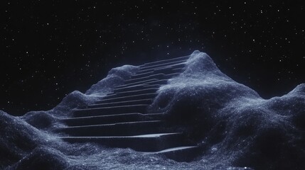 cosmic stairway to the heavens. misty, celestial steps ascend a mountainous lunar landscape under a 