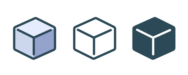 Poster - cube box block icon line stroke, ice or sugar piece logo vector simple outline thin linear silhouett