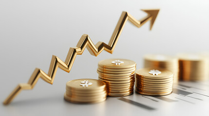 Poster - financial growth 3d concept with gold coins, up arrow, and wealth for investment success