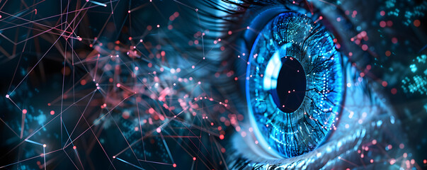Fototapete - Futuristic eye with digital network connections