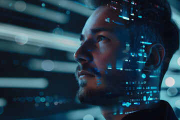 Poster - Futuristic man with digital code overlay