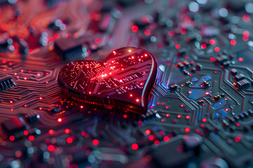 Leinwandbilder - Digital love concept: heart shaped circuit board