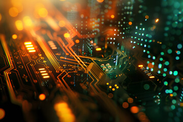Fototapete - Futuristic circuit board with glowing lights