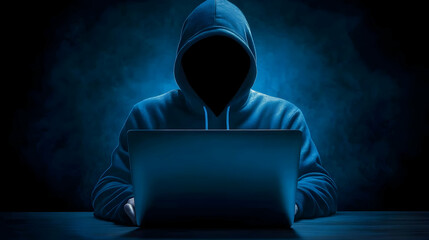 Silhouette Of A Person With Hoodie Using Laptop In Dark Environment