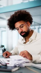 Aufkleber - the african american accountant happily preparing tax invoices