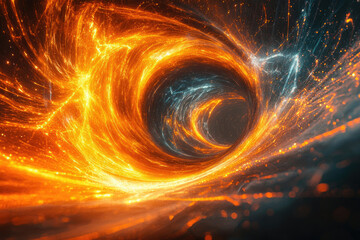 Poster - A swirling vortex of fiery orange and cool blue energy, creating a mesmerizing cosmic tunnel.