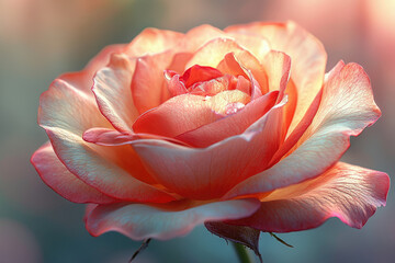 Poster - A delicate peach rose, bathed in soft sunlight, exhibits exquisite detail and texture.