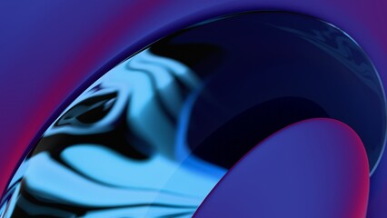 Fototapete - A swirling metallic arc in blue and orange gradients, creating fluid reflections and a modern wave pattern that merges illusions and synergy in a futuristic abstract design.......
