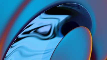 Aufkleber - A swirling metallic arc in blue and orange gradients, creating fluid reflections and a modern wave pattern that merges illusions and synergy in a futuristic abstract design.......