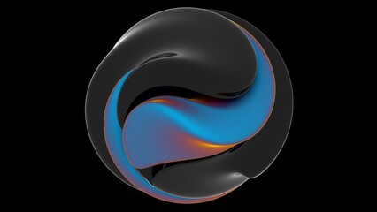 Fototapete - Fluid metallic lumps in neon purple and blue float on a black background, creating an abstract wave pattern that merges illusions, technology, and futuristic design........