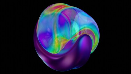Aufkleber - Fluid metallic lumps in neon purple and blue float on a black background, creating an abstract wave pattern that merges illusions, technology, and futuristic design........