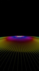 Fototapete - Vibrant rainbow lines radiate across a dark background, forming a fluid wave-like surface with bright gradient stripes, evoking a dynamic and futuristic design.
