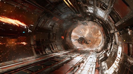 Wall Mural - a futuristic spaceship traveling through a tunnel in space