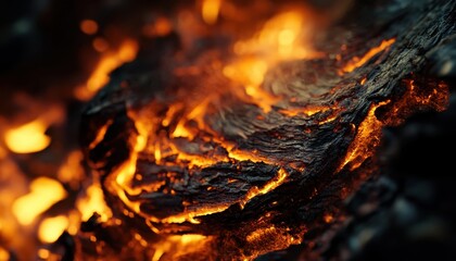 Poster - Close-Up of Glowing Embers and Flames in Dark Background